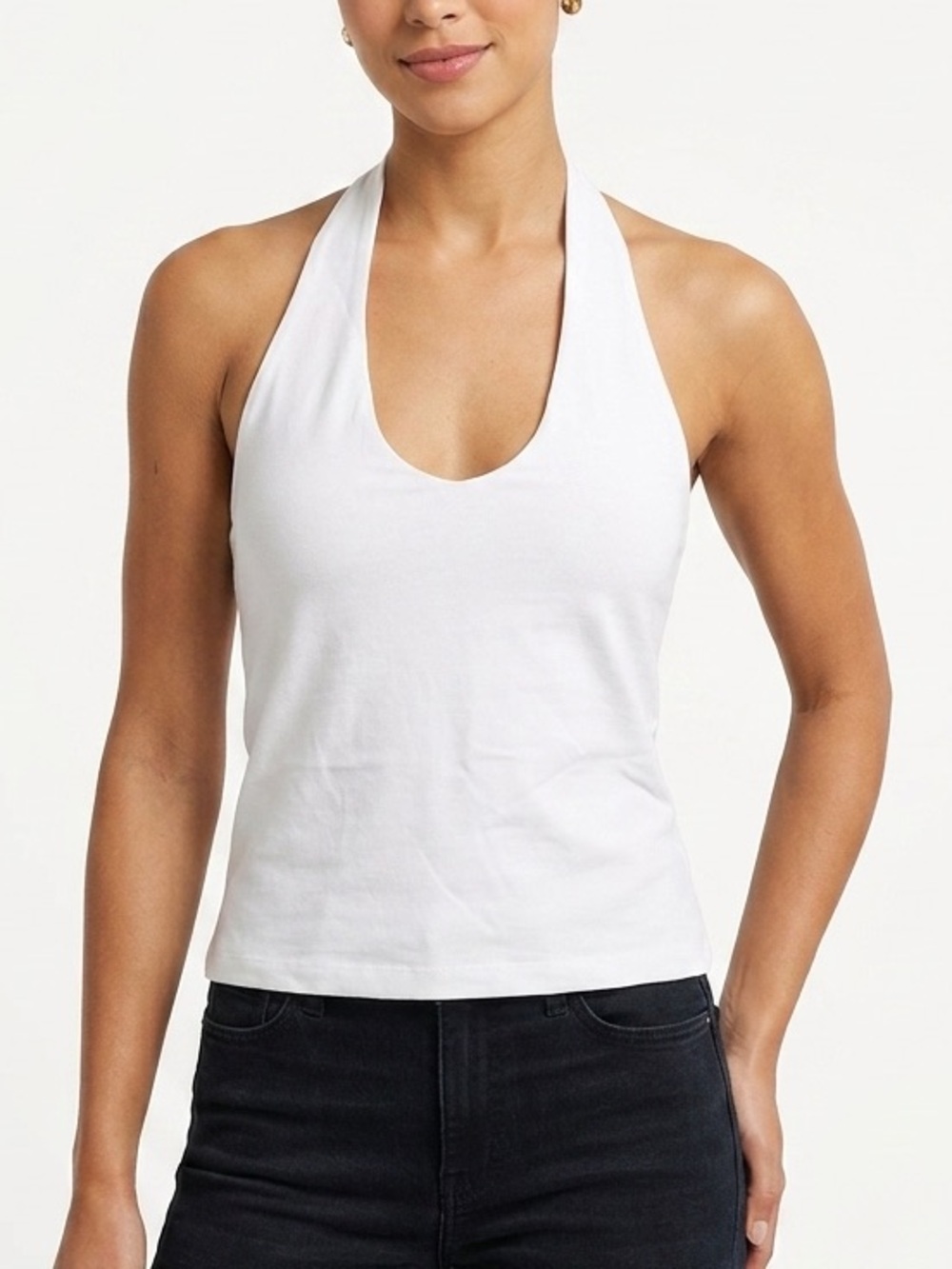 Cotton White Halter Tank Top Women's Sleeveless Halter casual every day size M